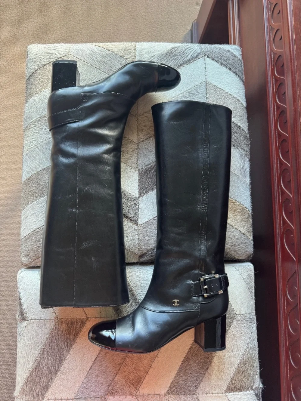 Chanel Black Leather Knee Hi Cap Toe 2013 Boots - Vintage